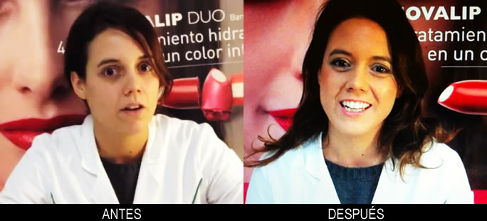 Elisabel, antes y después de realizar la sesión de maquillaje